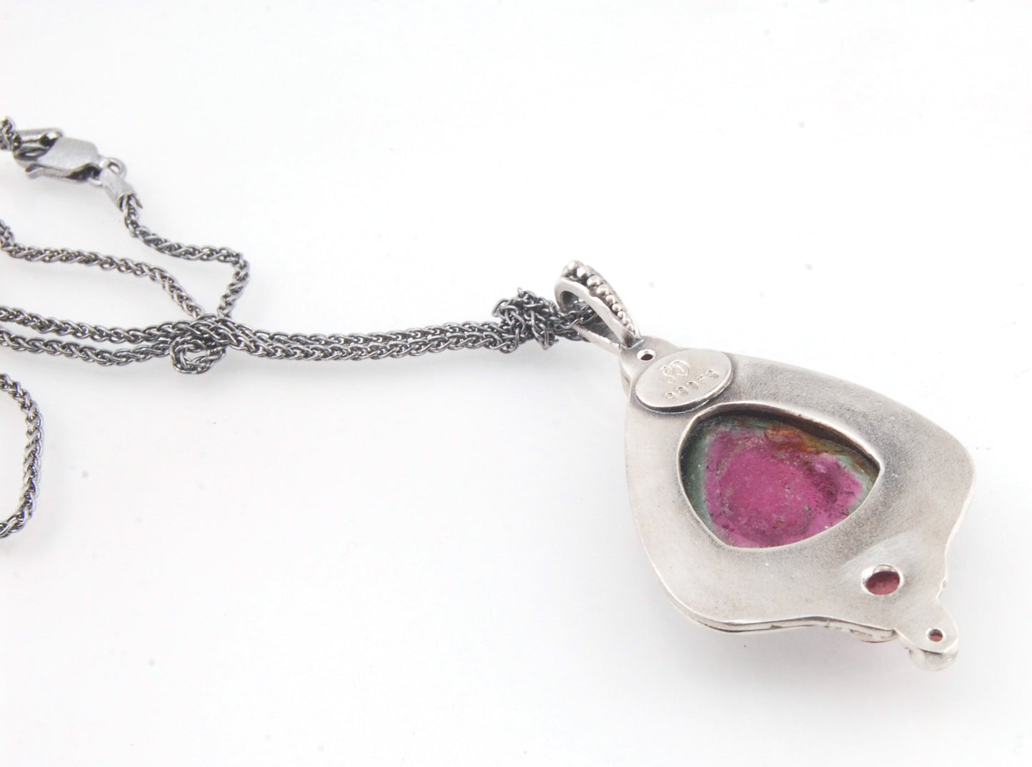 Watermelon Tourmaline Slice and Pink Tourmaline Shield Pendant