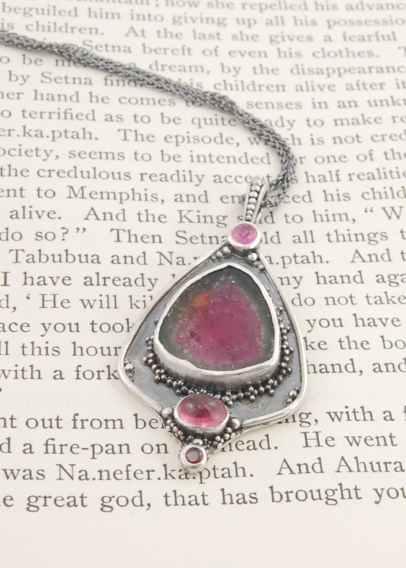 Watermelon Tourmaline Slice and Pink Tourmaline Shield Pendant