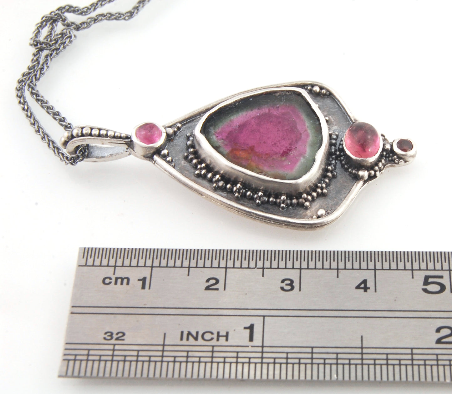 Watermelon Tourmaline Slice and Pink Tourmaline Shield Pendant