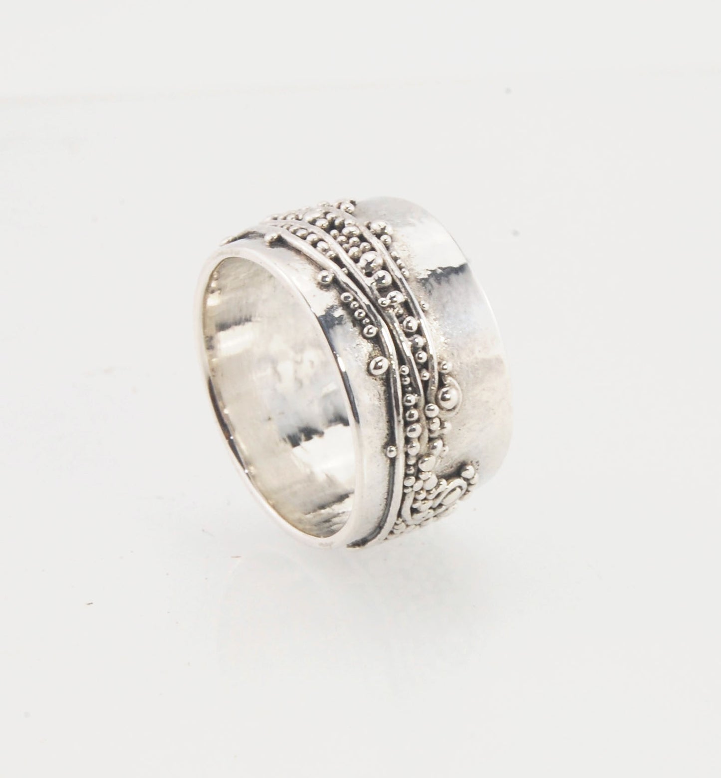 Waves with Sea Foam Fine Silver Granulated Ring -11 mm or 8mm