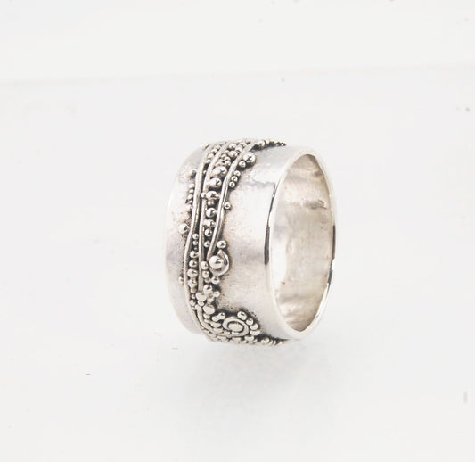 Waves with Sea Foam Fine Silver Granulated Ring -11 mm or 8mm