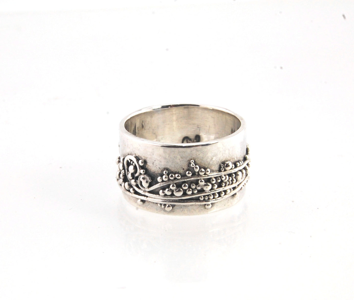 Waves with Sea Foam Fine Silver Granulated Ring -11 mm or 8mm