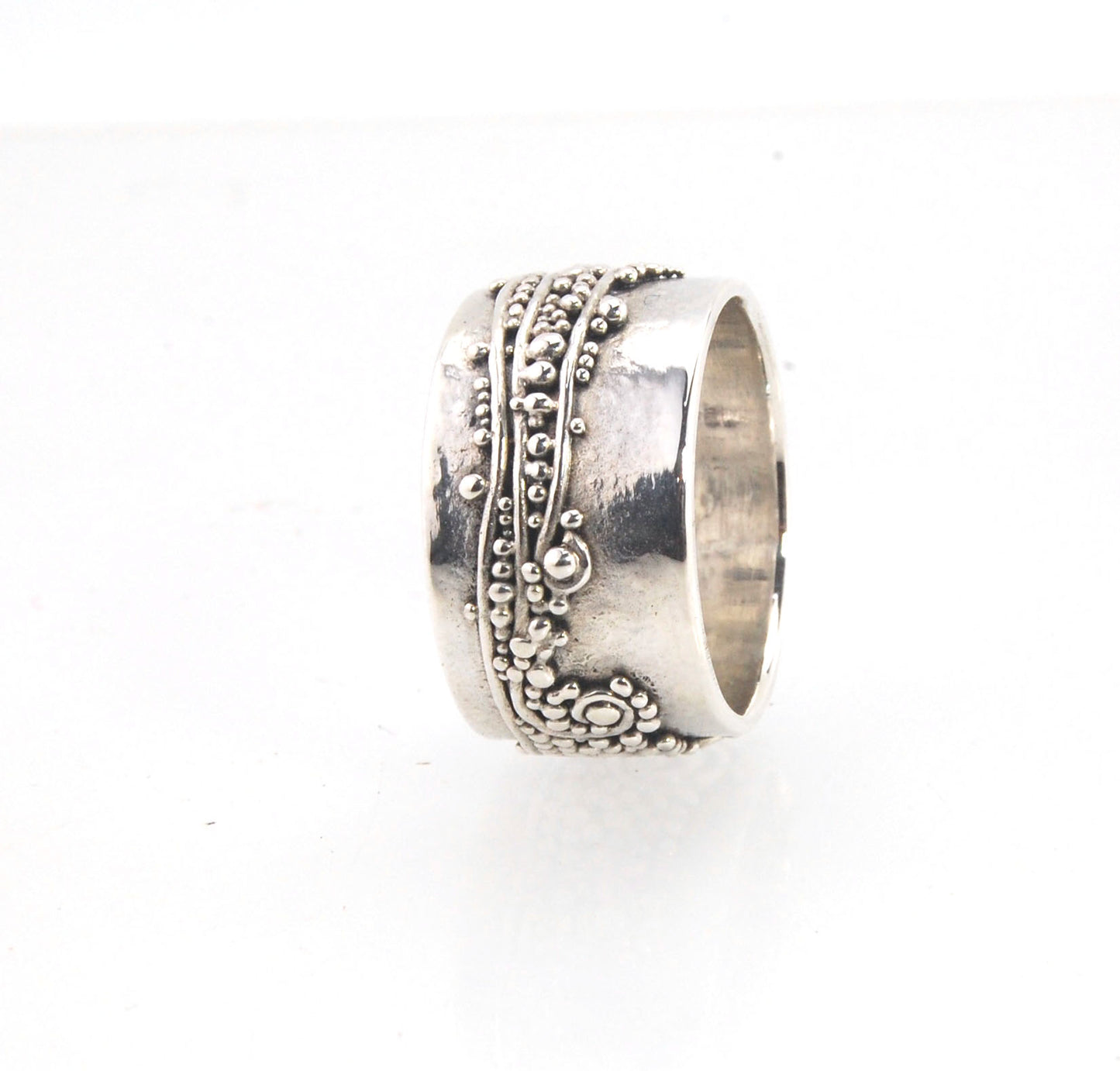 Waves with Sea Foam Fine Silver Granulated Ring -11 mm or 8mm