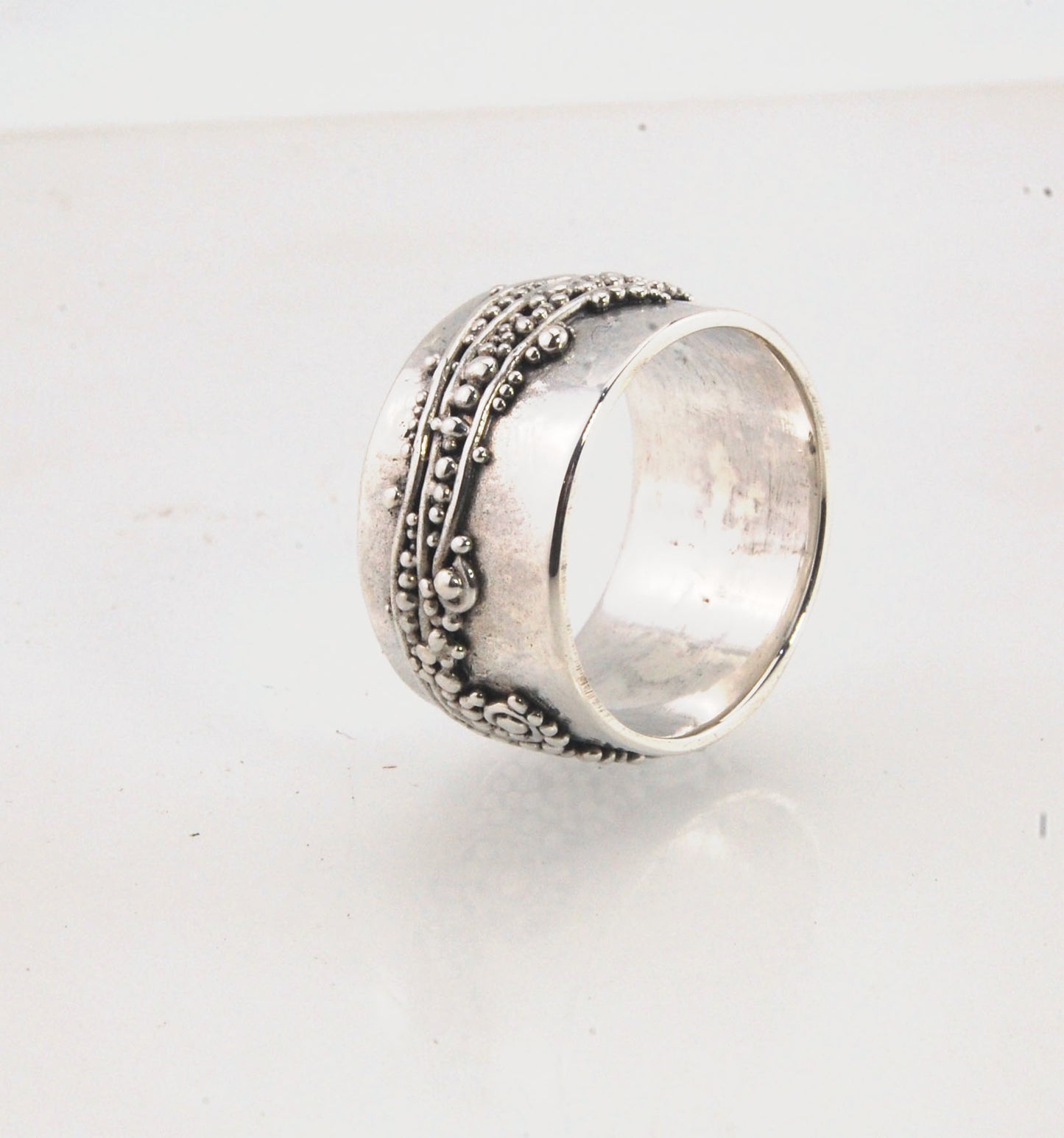 Waves with Sea Foam Fine Silver Granulated Ring -11 mm or 8mm