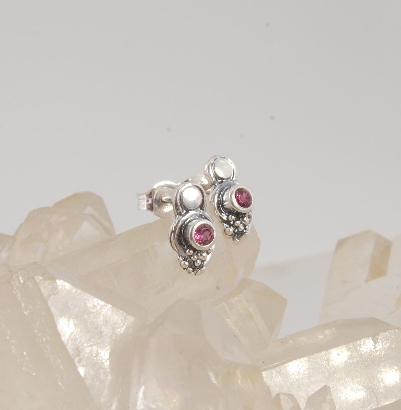 Wisteria Gem Shimmer Top Post Earrings in Amethyst, Garnet, or Topaz - Sterling SIlver