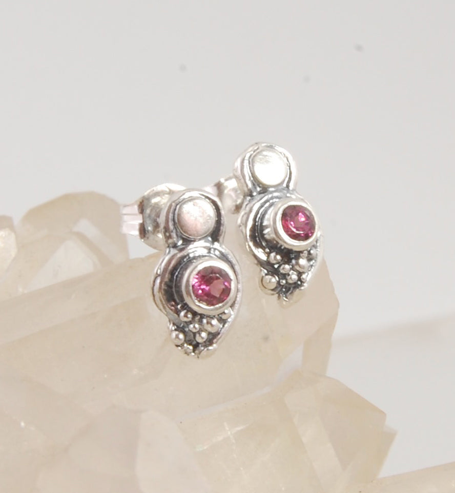 Wisteria Gem Shimmer Top Post Earrings in Amethyst, Garnet, or Topaz - Sterling SIlver