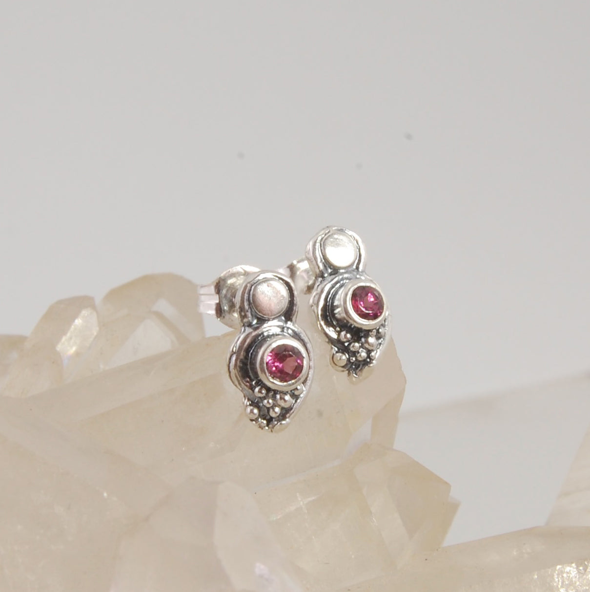 Wisteria Gem Shimmer Top Post Earrings in Amethyst, Garnet, or Topaz - Sterling SIlver
