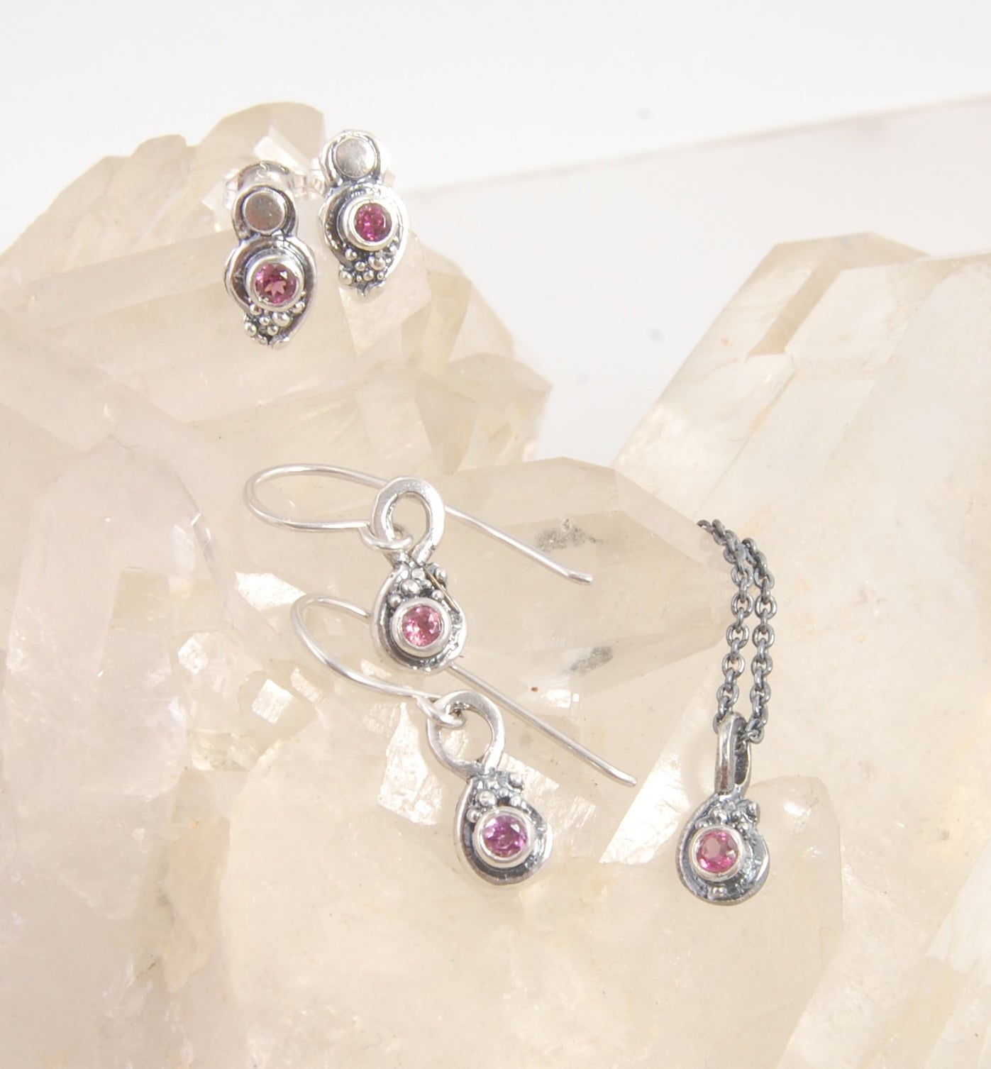 Wisteria Gem Shimmer Top Post Earrings in Amethyst, Garnet, or Topaz - Sterling SIlver