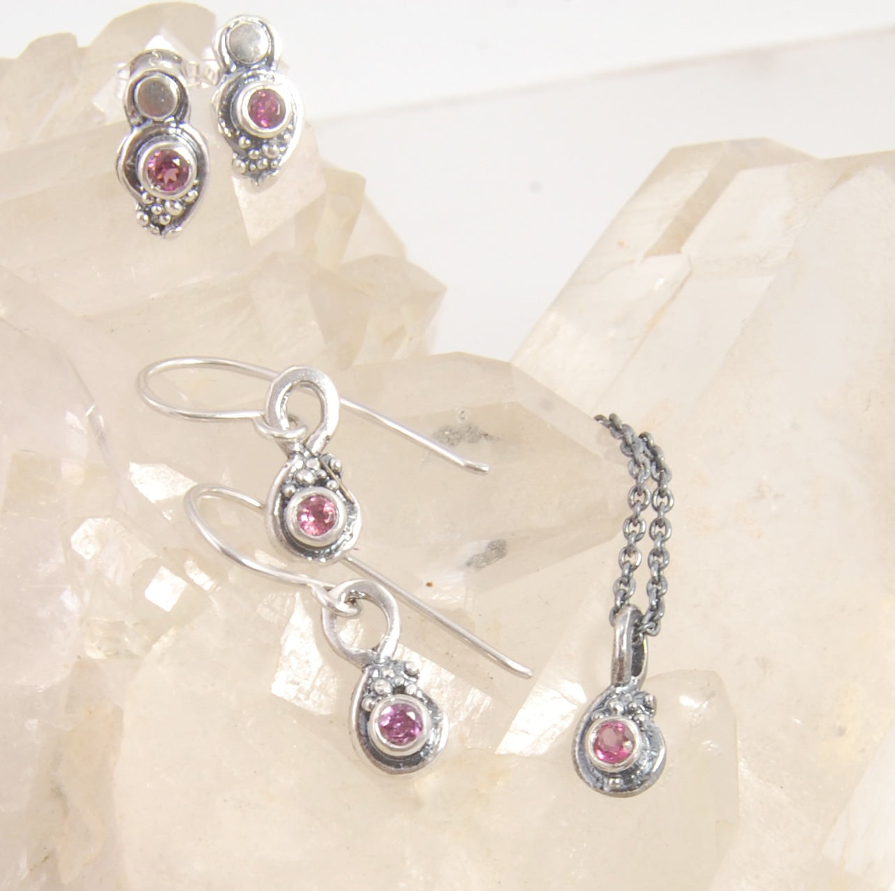 Wisteria Gem Shimmer Top Post Earrings in Amethyst, Garnet, or Topaz - Sterling SIlver