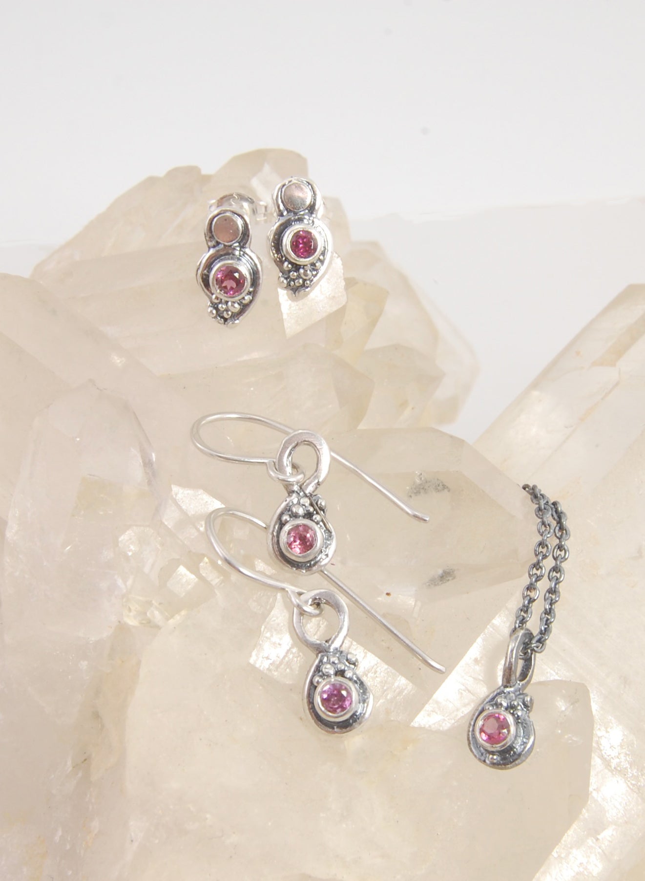 Wisteria Gem Shimmer Top Post Earrings in Amethyst, Garnet, or Topaz - Sterling SIlver