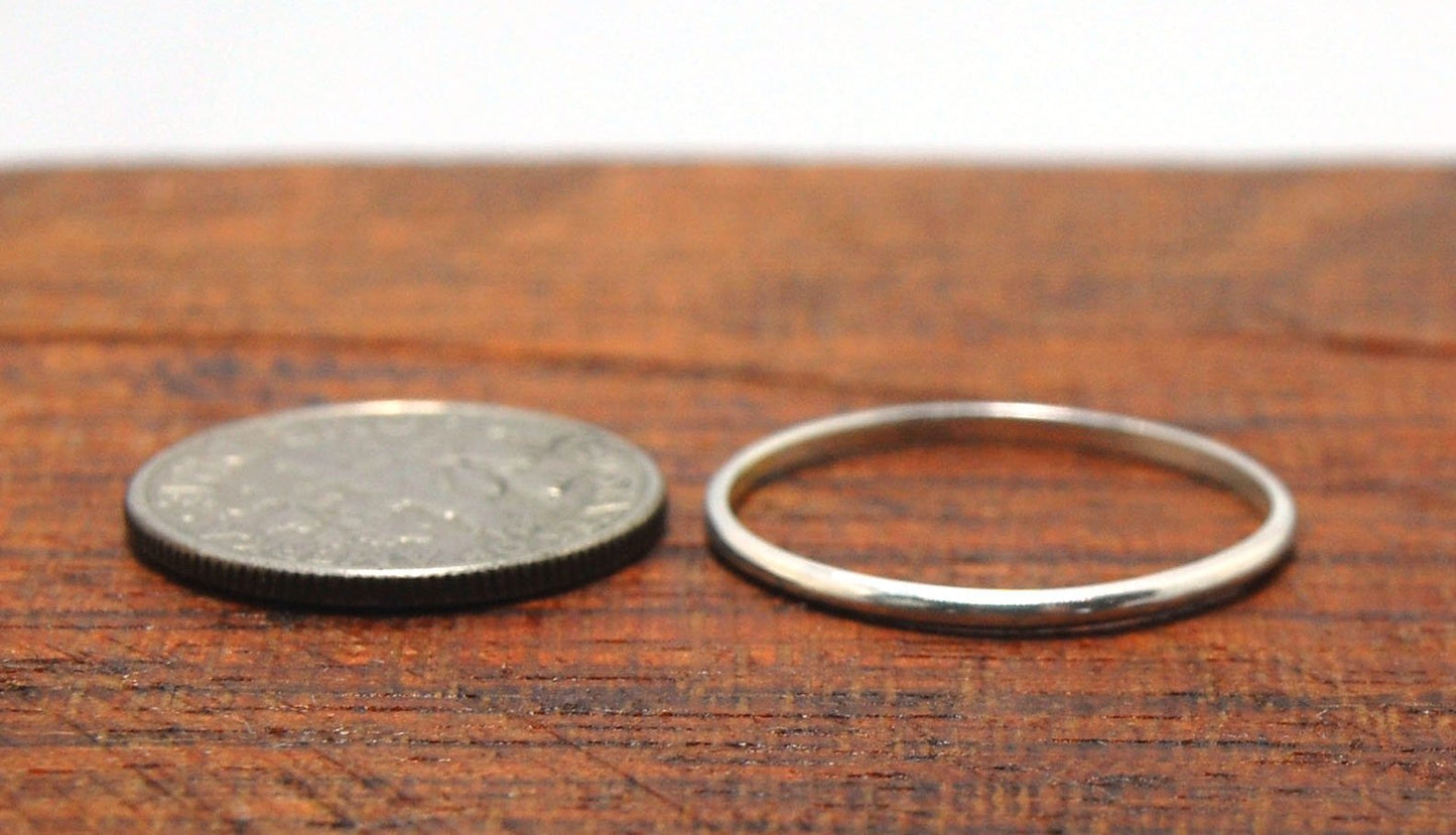 Superthin Half Round Plain Band - 1.3mm x 1mm wide in Gold or Silver Let me make you a ring! This half round plain band is milled in my studio and hand finished to your specificiations.This half round band ring is pictured in sterling silver, but can be m