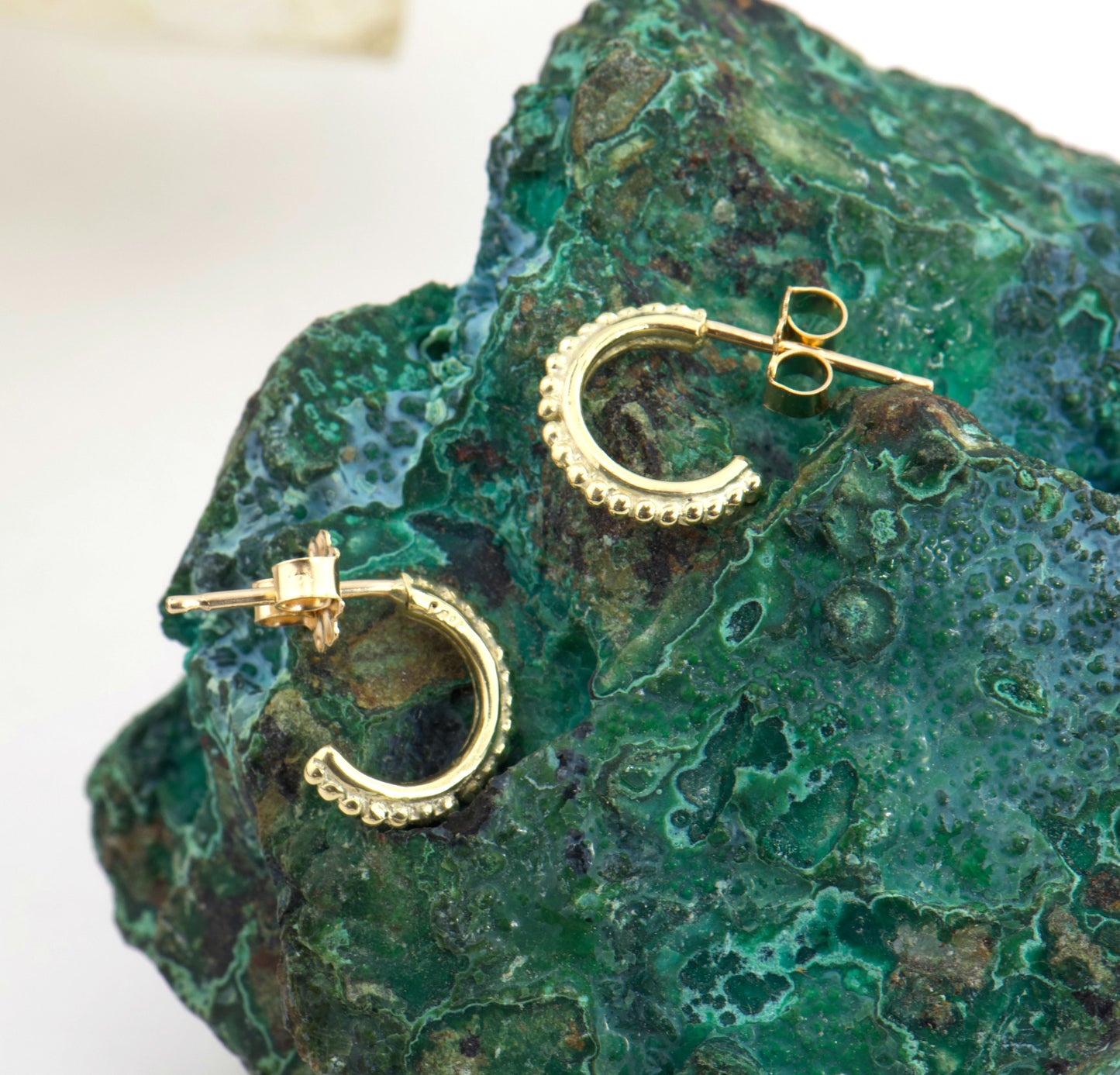Etruscan Hoop Posts -  Extra Small Huggies in 14k gold