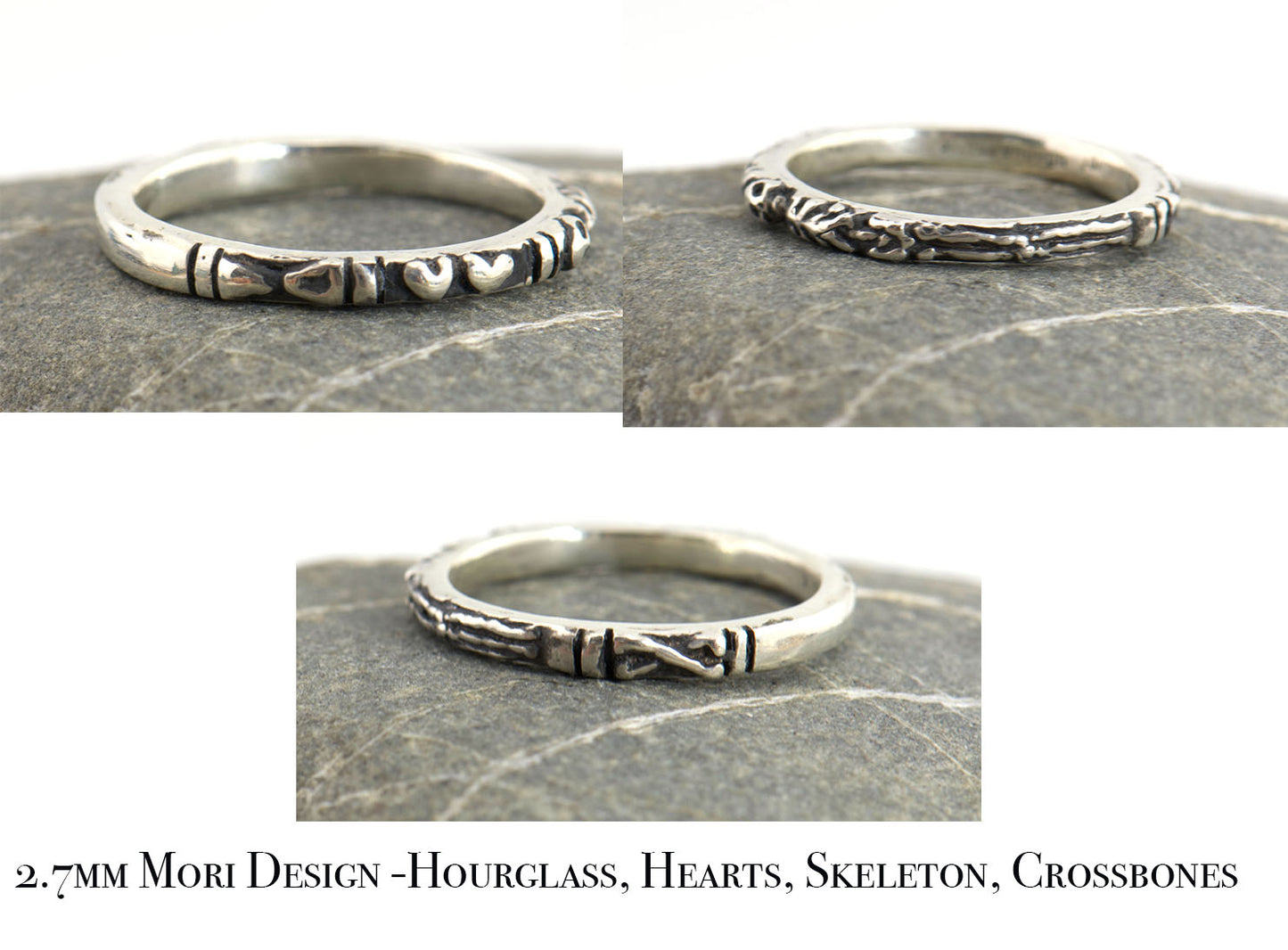 Oxidized Memento Mori Skeleton Ring in Sterling -2.7mm-8mm - Choose from 5 Designs