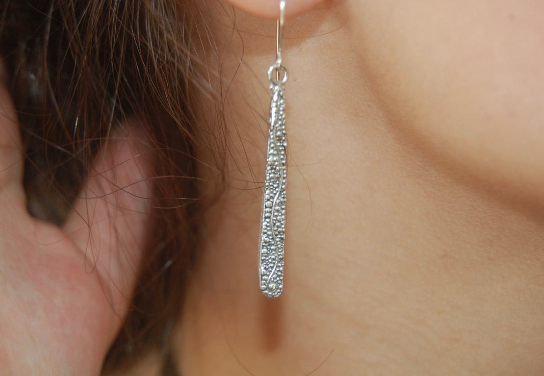 Seaweed Dangles - Long Earrings These seaweed dangle have terrific movement and sparkle. These are cast versions of my original granulation work, which is then molded for repeat waxes and cast using the ancient Lost Wax Process. Granulation is an ancient