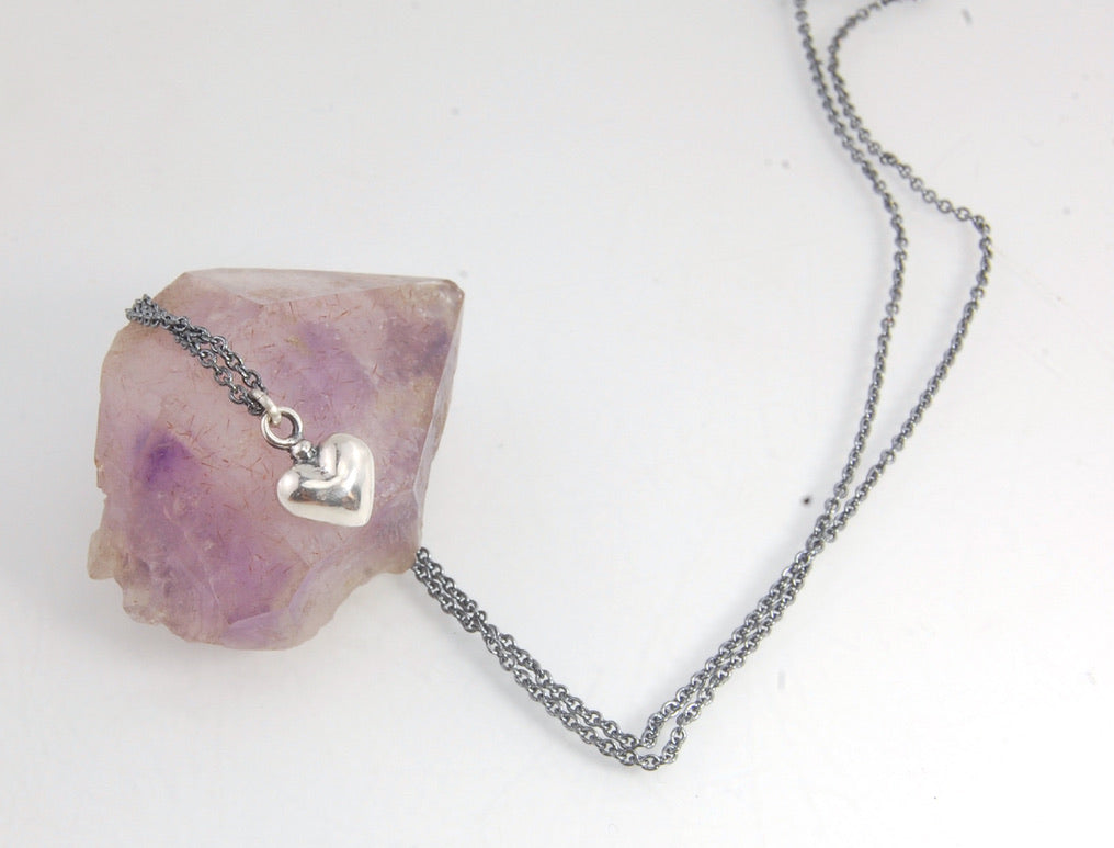 Small Puffy Heart Dangle Pendant in Sterling Silver
