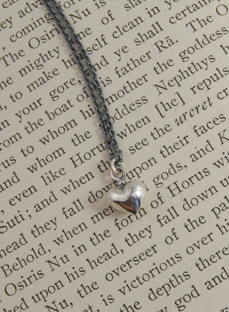 Small Puffy Heart Dangle Pendant in Sterling Silver