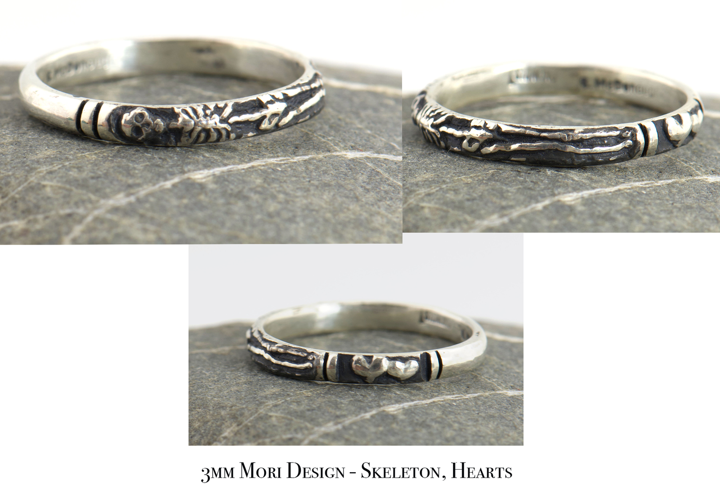 Oxidized Memento Mori Skeleton Ring in Sterling -2.7mm-8mm - Choose from 5 Designs
