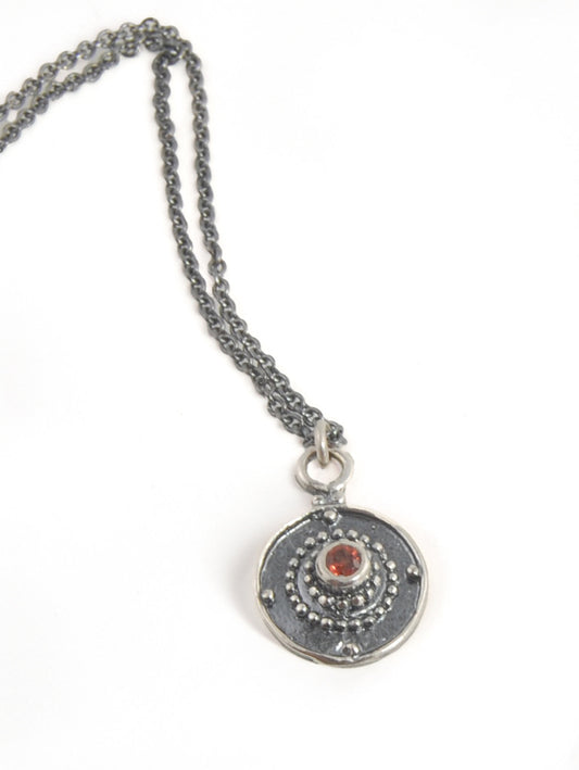 Shield Pendant in Sterling with Pink Garnet, Red Garnet, Blue Topaz, Peridot, or Amethyst