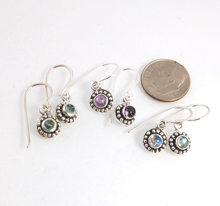 Etruscan Gem Dangle Earrings in Sterling Silver - 5 stone choices