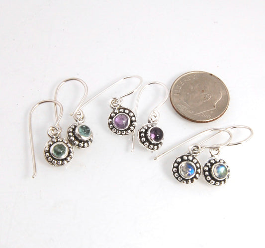 Etruscan Gem Dangle Earrings in Sterling Silver - 5 stone choices