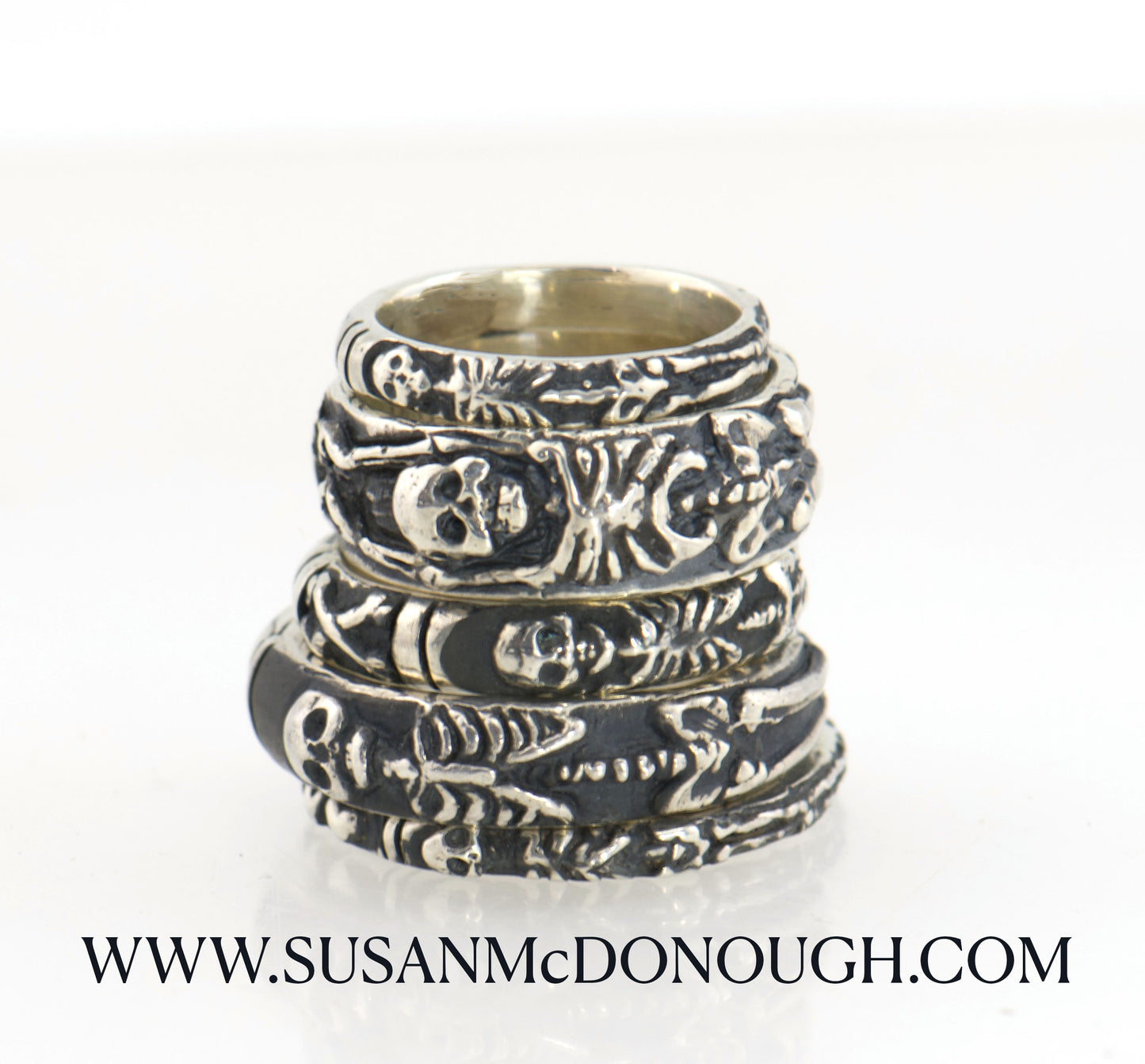 Oxidized Memento Mori Skeleton Ring in Sterling -2.7mm-8mm - Choose from 5 Designs