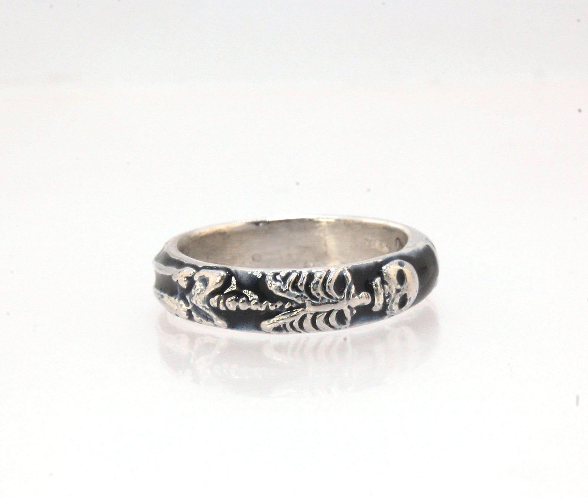 Memento Mori Skeleton Ring - Wide 5.5mm -Enameled This is the widest of my Memento Mori rings at 5.5mm wide. Each ring in this collection is carved in wax by hand and cast using the ancient lost wax process. I then make a mold from which I can pull a wax