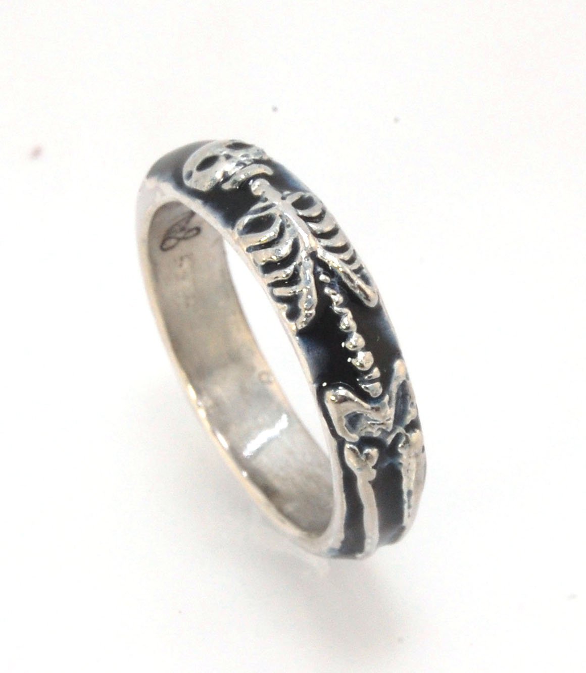 Memento Mori Skeleton Ring - Wide 5.5mm -Enameled This is the widest of my Memento Mori rings at 5.5mm wide. Each ring in this collection is carved in wax by hand and cast using the ancient lost wax process. I then make a mold from which I can pull a wax