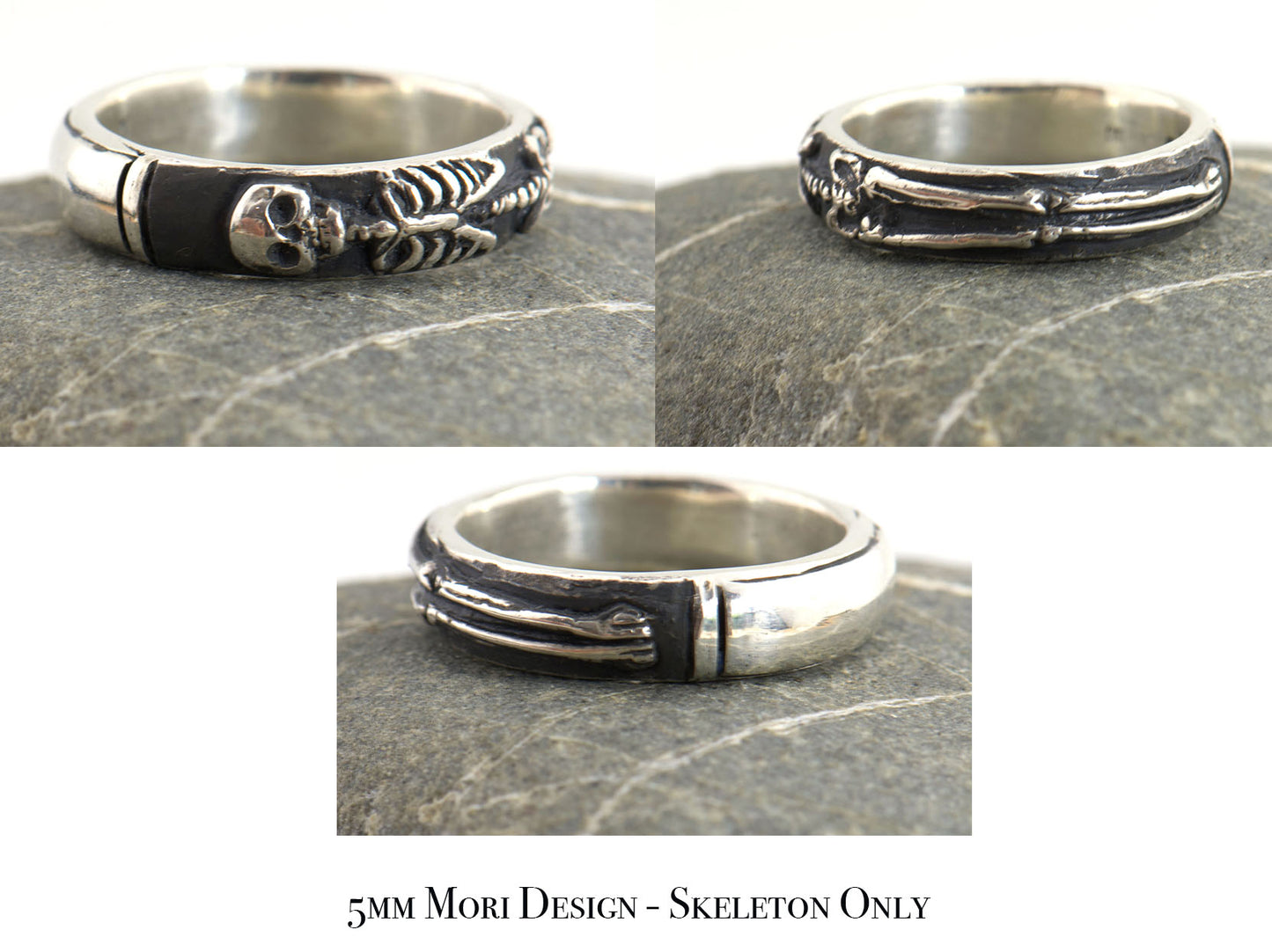 ENAMELED Memento Mori Skeleton Ring in Sterling -2.7mm-8mm - Choose from 5 Designs