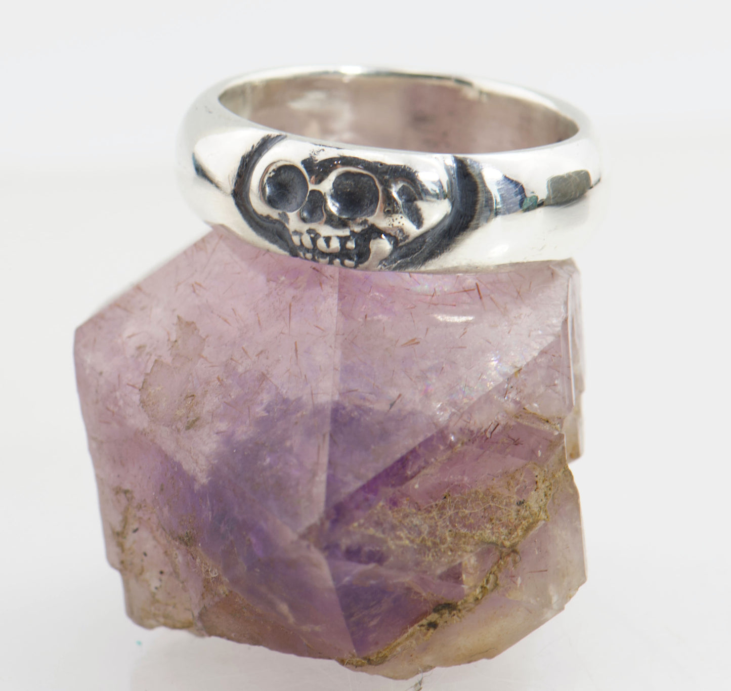 Skull Face Half Round Memento Mori Rings in 3 Widths