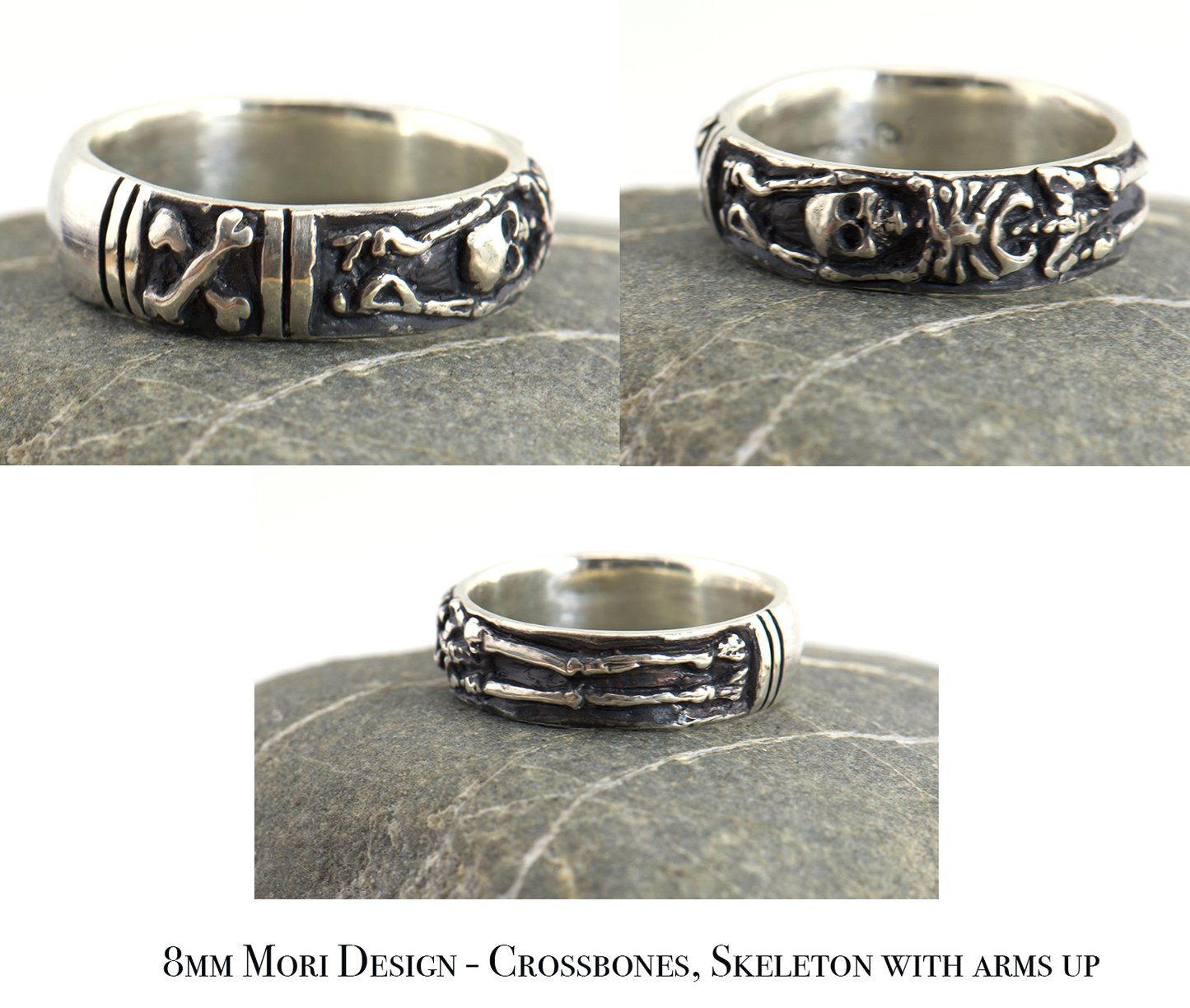 Oxidized Memento Mori Skeleton Ring in Sterling -2.7mm-8mm - Choose from 5 Designs