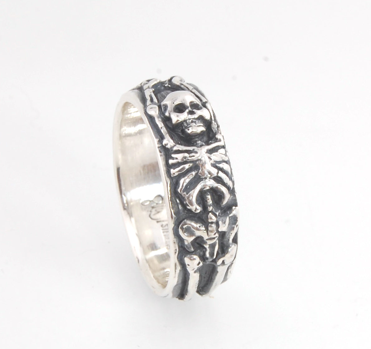 Oxidized Memento Mori Skeleton Ring in Sterling -2.7mm-8mm - Choose from 5 Designs