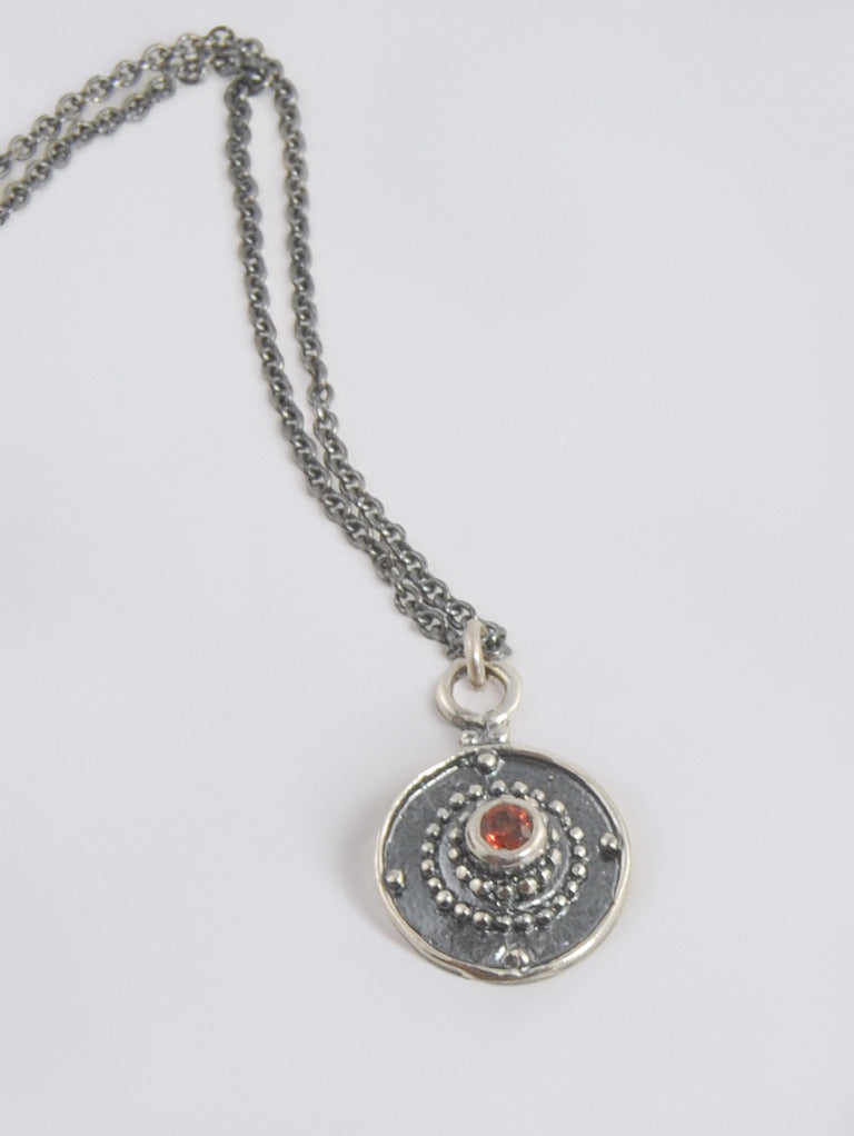 Shield Pendant in Sterling with Pink Garnet, Red Garnet, Blue Topaz, Peridot, or Amethyst