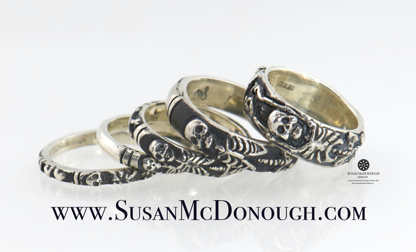 Oxidized Memento Mori Skeleton Ring in Sterling -2.7mm-8mm - Choose from 5 Designs