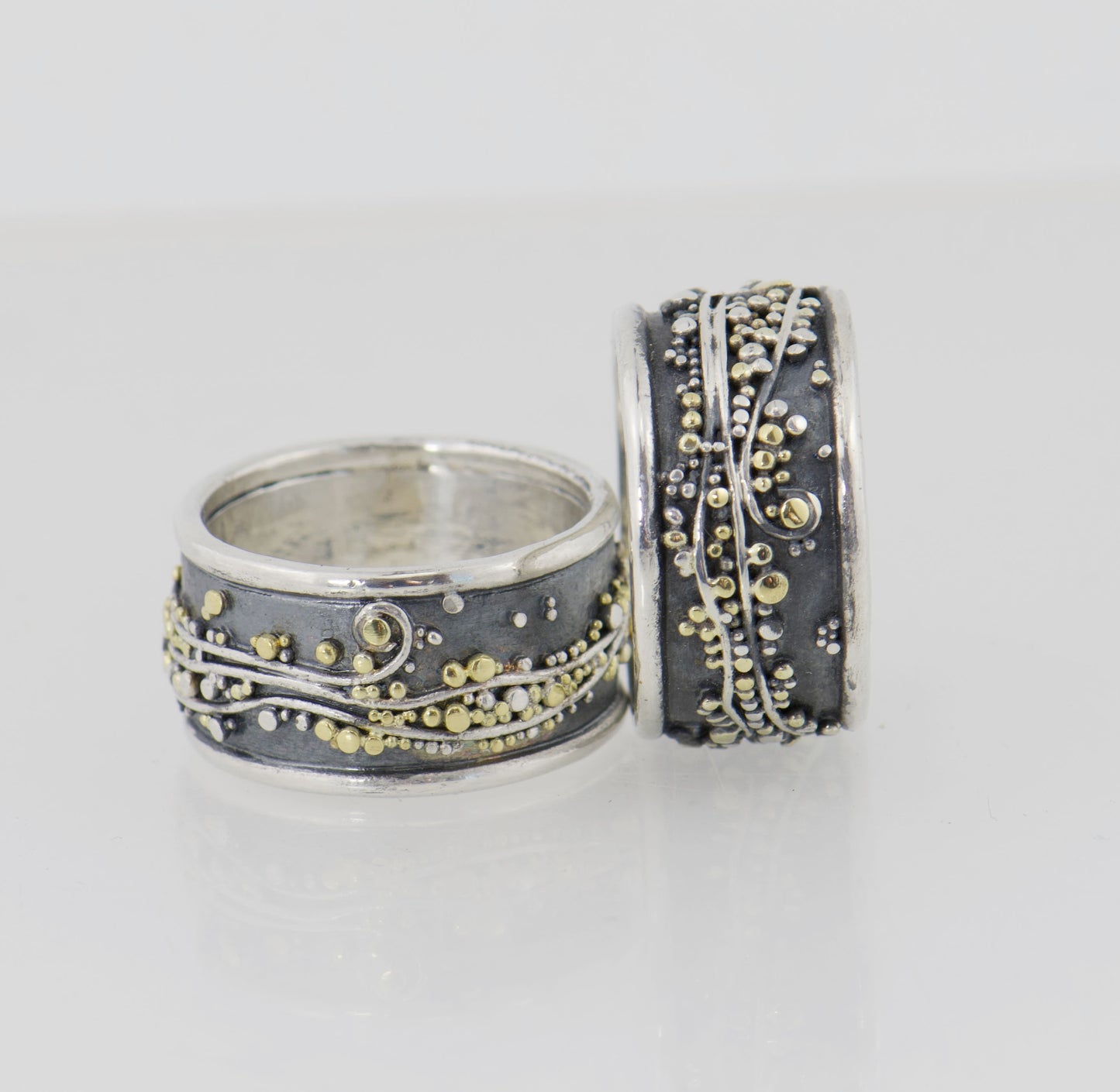 Cosmic Waves 18k and Fine Silver Granulation Ring   - 7mm or 11mm wide