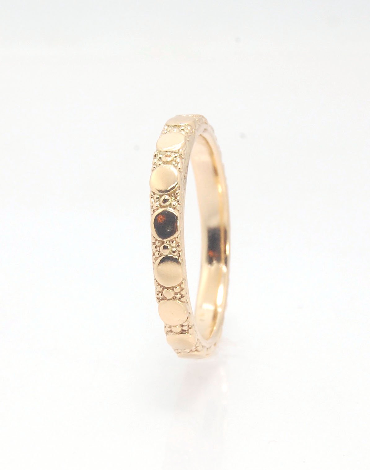 Disc Pattern Eternity Band - Order in 14k, 18k or Sterling This is a 3mm patterned band with small circular disk granules and small round granules around the whole band. This is a cast version of a striking and fun band I originally made in fine silver us