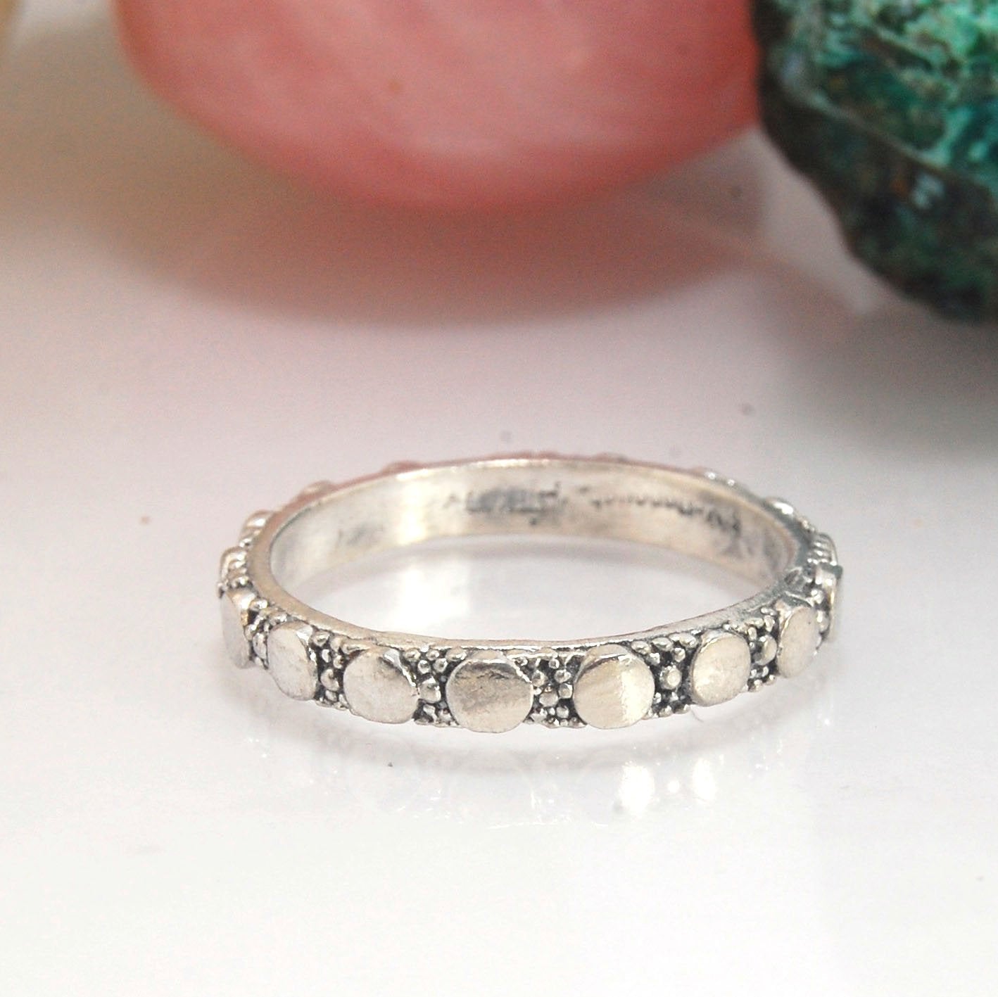 Disc Pattern Eternity Band - Order in 14k, 18k or Sterling This is a 3mm patterned band with small circular disk granules and small round granules around the whole band. This is a cast version of a striking and fun band I originally made in fine silver us