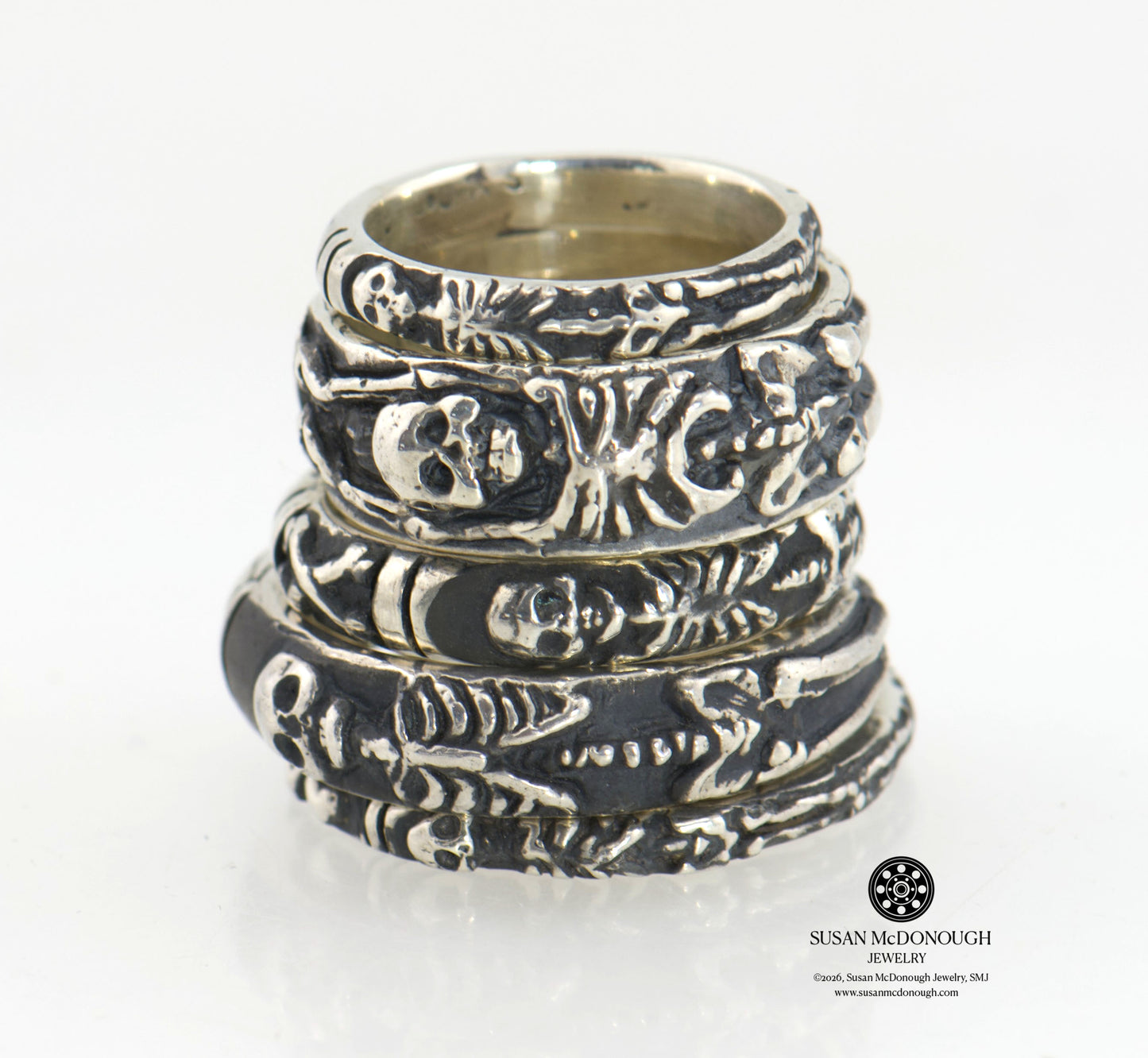Oxidized Memento Mori Skeleton Ring in Sterling -2.7mm-8mm - Choose from 5 Designs