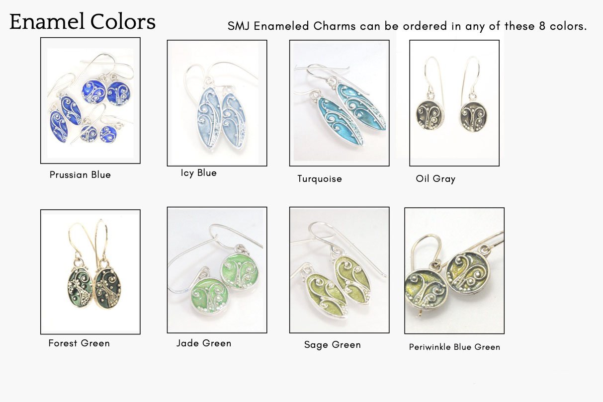 Enameled Sterling Fern Earrings -Circle -Small These are my smallest fern circles and they can be enameled in 8 colors for you!Prussian Blue, Icy Blue, Turquoise, Oil Gray, Forest Green, Jade Green, Sage Green or Periwinkle BlueGreen.These enameled 11mm o