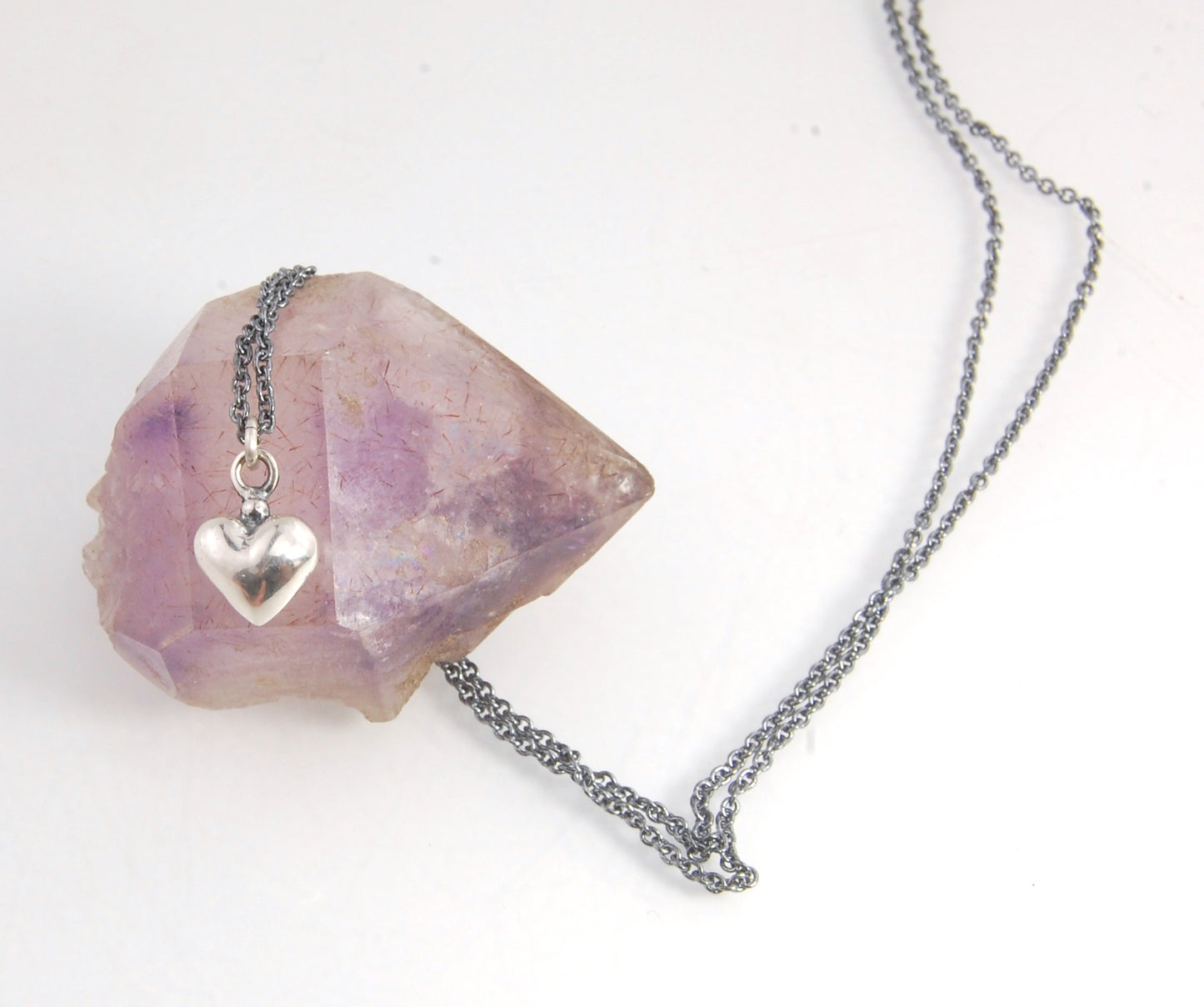 Small Puffy Heart Dangle Pendant in Sterling Silver
