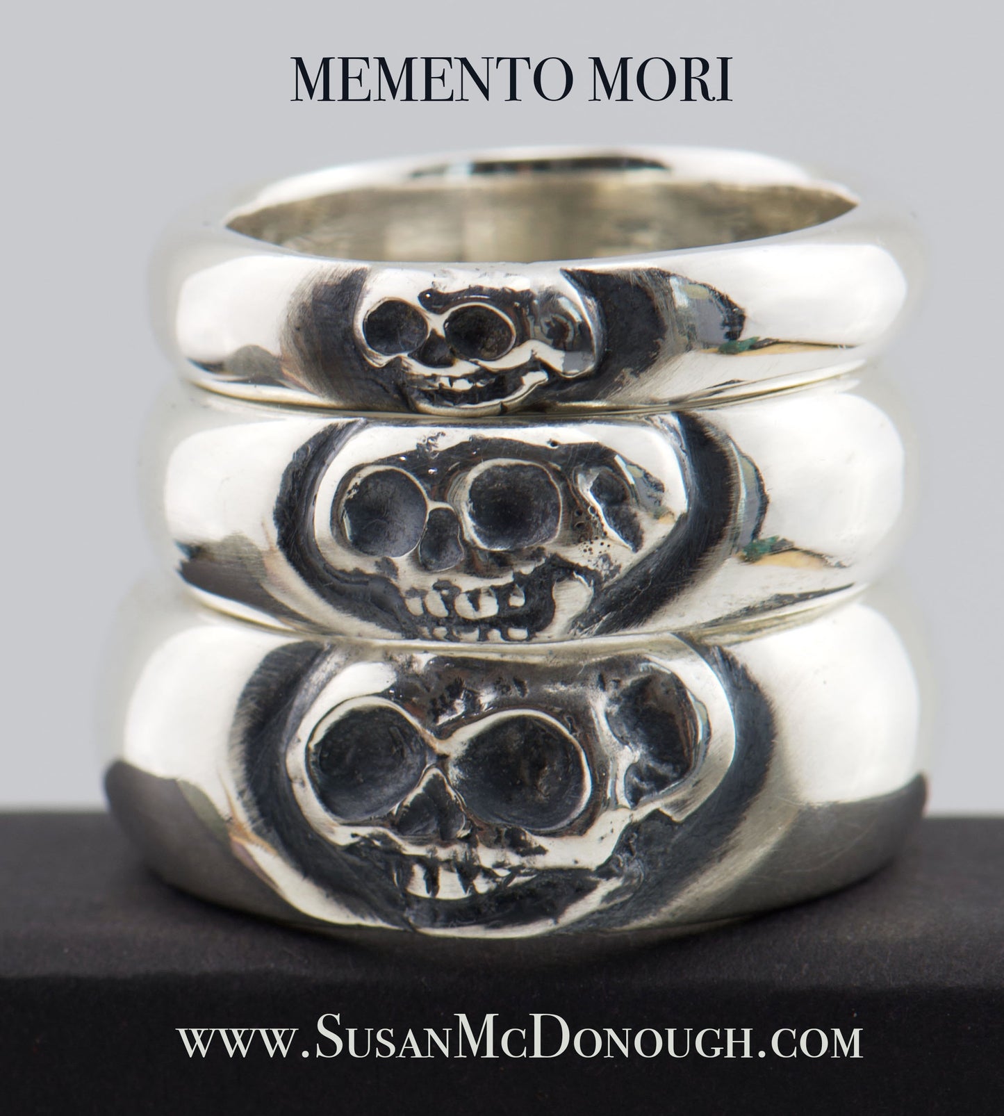 Skull Face Half Round Memento Mori Rings in 3 Widths