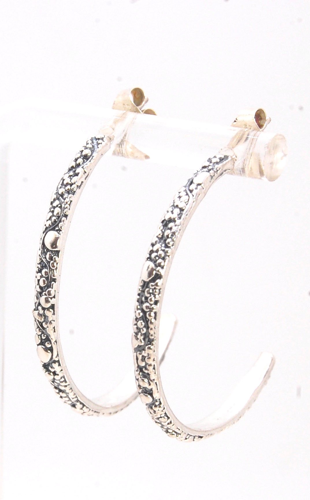 Milky Way Crescent Posts - Sterling - Large These post earrings in the form of a large crescent are made from my Milkyway pattern with heavy granules and ingot slices. These earrings have a post and ear nut.I made the original band in Fine silver using th