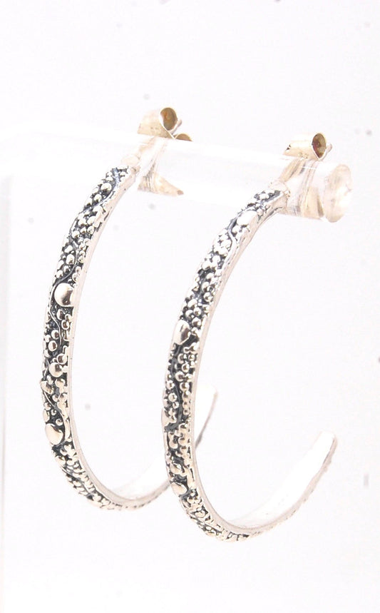 Milky Way Crescent Posts - Sterling - Large These post earrings in the form of a large crescent are made from my Milkyway pattern with heavy granules and ingot slices. These earrings have a post and ear nut.I made the original band in Fine silver using th