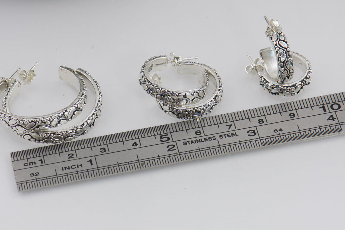 Oval Dots Hoop Post Earrings - Sterling Silver-in 3 sizes