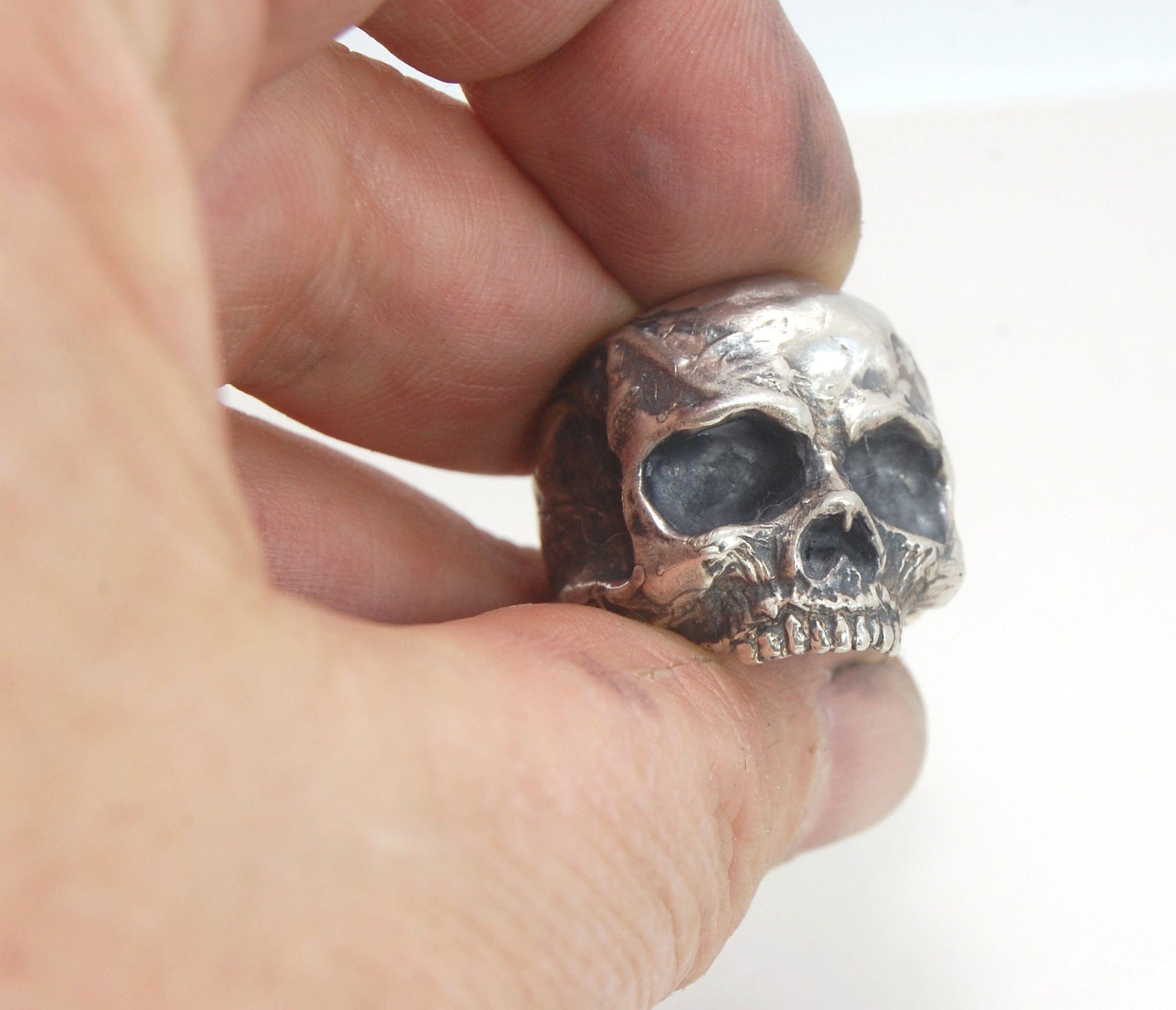 Richard II Skull Ring in Sterling This is a heavy, heavy-duty, solid skull ring that is Made to Order for you in your size. You will probably not want to play picklebalI or play the flute while wearing this heavy ring. Just saying. I carved this skull in