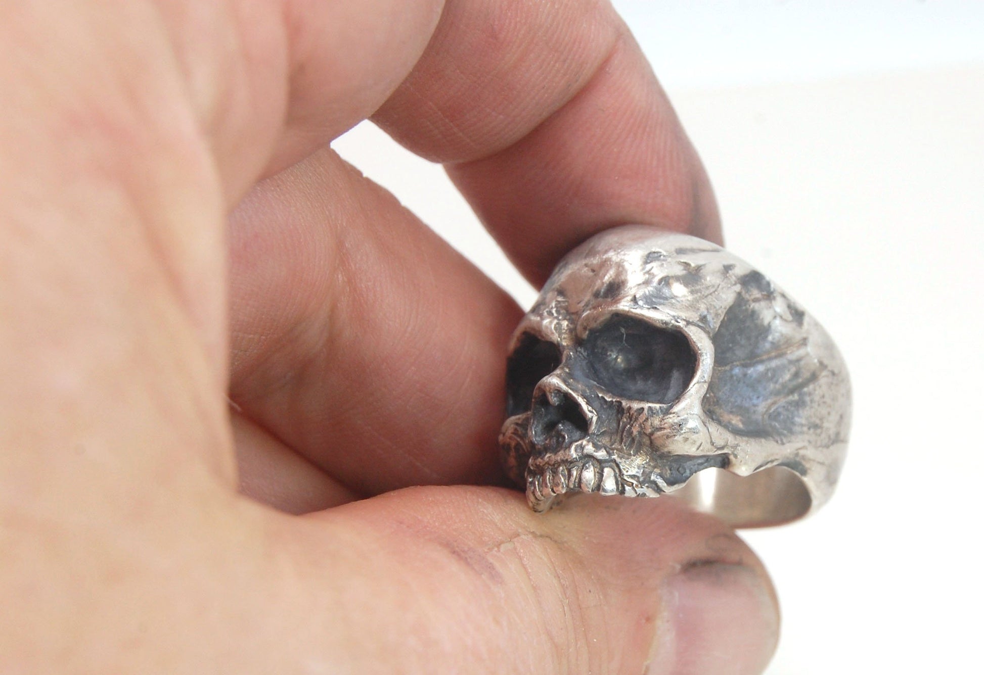 Richard II Skull Ring in Sterling This is a heavy, heavy-duty, solid skull ring that is Made to Order for you in your size. You will probably not want to play picklebalI or play the flute while wearing this heavy ring. Just saying. I carved this skull in