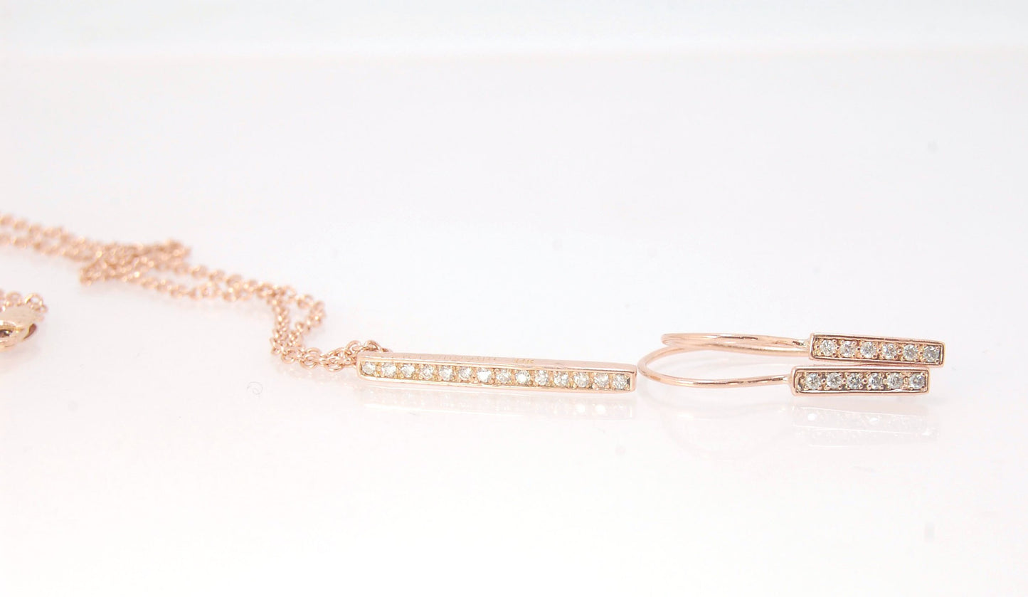 Short Tiny Diamond Earrings with french Hook and clasp - 14k Rose Gold These great little sparklers are subtle enough for every day as long as you don’t mind everyone noticing! They have 6 x 1.3mm diamonds in a single pave row. Earrings have french hook a