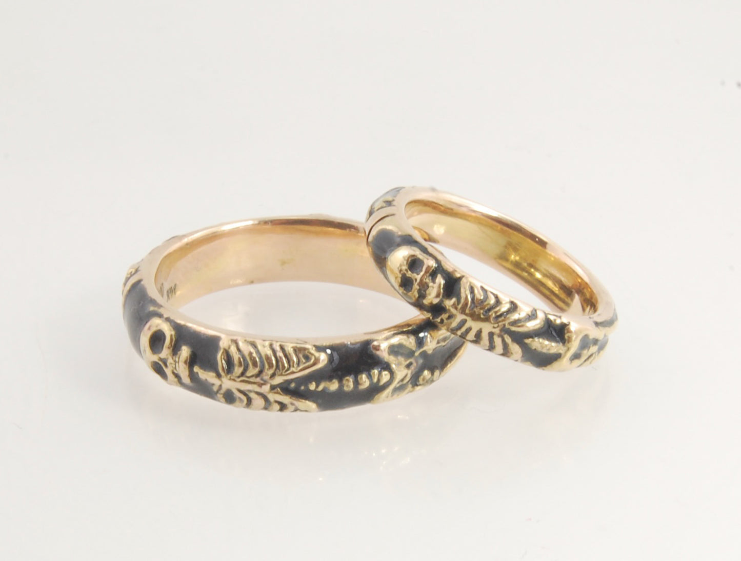 ENAMELED 14K Yellow Gold Memento Mori Skeleton Ring  -2.7mm-8mm - Choose from 5 Designs (Copy)
