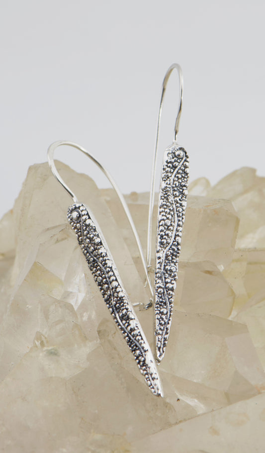 Seaweed Pattern Long Dagger French Hook Earrings with safety clasp