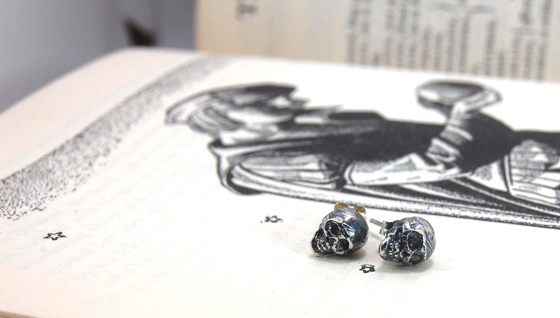 Yorick Skull Studs in Sterling Silver memento mori,skull,skull earrings,skull post,Stoics,Yorick skull These solid sterling silver Yorick Skull Studs are wax carved by hand and cast using the ancient process of Lost Wax to cast them in sterling silver. I