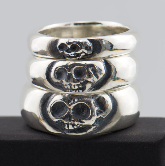 Skull Face Half Round Memento Mori Rings in 3 Widths